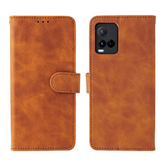 Leather Case Stands Flip Cover Holder L01Z for Vivo Y33s Brown