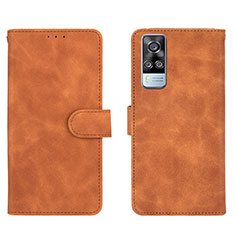 Leather Case Stands Flip Cover Holder L01Z for Vivo Y51 (2021) Brown