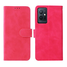 Leather Case Stands Flip Cover Holder L01Z for Vivo Y55s 5G Hot Pink
