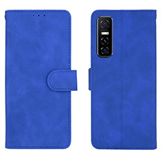 Leather Case Stands Flip Cover Holder L01Z for Vivo Y73s 5G Blue