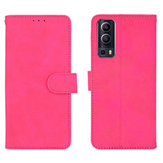 Leather Case Stands Flip Cover Holder L01Z for Vivo Y75s 5G Hot Pink