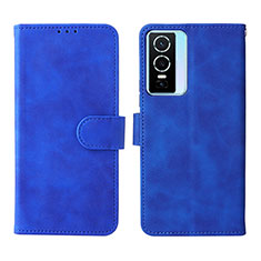 Leather Case Stands Flip Cover Holder L01Z for Vivo Y76 5G Blue