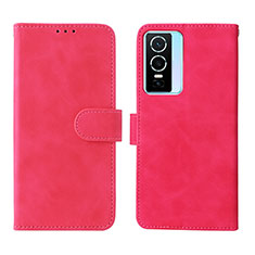 Leather Case Stands Flip Cover Holder L01Z for Vivo Y76 5G Hot Pink