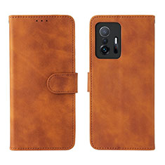 Leather Case Stands Flip Cover Holder L01Z for Xiaomi Mi 11T 5G Brown