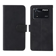 Leather Case Stands Flip Cover Holder L01Z for Xiaomi Poco M4 Pro 4G Black