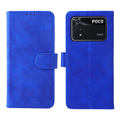 Leather Case Stands Flip Cover Holder L01Z for Xiaomi Poco M4 Pro 4G Blue