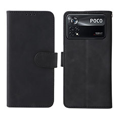 Leather Case Stands Flip Cover Holder L01Z for Xiaomi Poco X4 Pro 5G Black