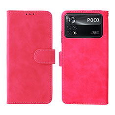 Leather Case Stands Flip Cover Holder L01Z for Xiaomi Poco X4 Pro 5G Hot Pink