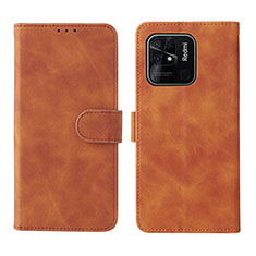 Leather Case Stands Flip Cover Holder L01Z for Xiaomi Redmi 10 India Brown