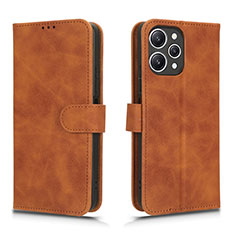 Leather Case Stands Flip Cover Holder L01Z for Xiaomi Redmi 12 4G Brown