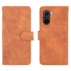 Leather Case Stands Flip Cover Holder L01Z for Xiaomi Redmi K40 5G Brown