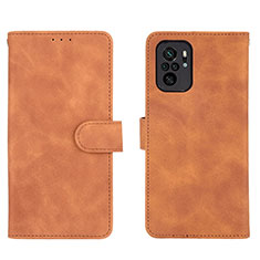 Leather Case Stands Flip Cover Holder L01Z for Xiaomi Redmi Note 10 4G Brown