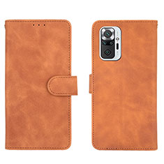 Leather Case Stands Flip Cover Holder L01Z for Xiaomi Redmi Note 10 Pro 4G Brown