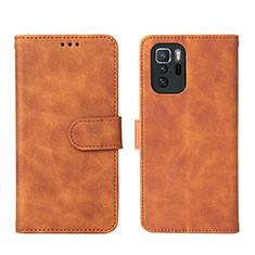 Leather Case Stands Flip Cover Holder L01Z for Xiaomi Redmi Note 10 Pro 5G Brown