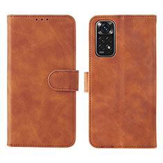 Leather Case Stands Flip Cover Holder L01Z for Xiaomi Redmi Note 11 4G (2022) Brown