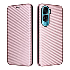 Leather Case Stands Flip Cover Holder L02Z for Huawei Honor 90 Lite 5G Rose Gold