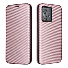 Leather Case Stands Flip Cover Holder L02Z for Motorola Moto Edge 40 Neo 5G Rose Gold