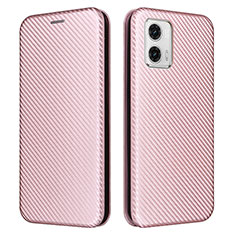 Leather Case Stands Flip Cover Holder L02Z for Motorola Moto G53j 5G Rose Gold