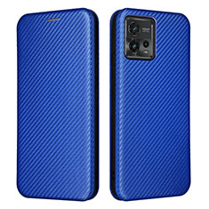 Leather Case Stands Flip Cover Holder L02Z for Motorola Moto G72 Blue