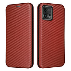 Leather Case Stands Flip Cover Holder L02Z for Motorola Moto G72 Brown