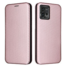 Leather Case Stands Flip Cover Holder L02Z for Motorola Moto G72 Rose Gold