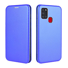 Leather Case Stands Flip Cover Holder L02Z for Samsung Galaxy A21s Blue