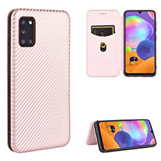 Leather Case Stands Flip Cover Holder L02Z for Samsung Galaxy A31 Rose Gold