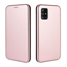 Leather Case Stands Flip Cover Holder L02Z for Samsung Galaxy A71 4G A715 Rose Gold