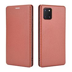 Leather Case Stands Flip Cover Holder L02Z for Samsung Galaxy A81 Brown