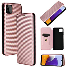 Leather Case Stands Flip Cover Holder L02Z for Samsung Galaxy F42 5G Rose Gold