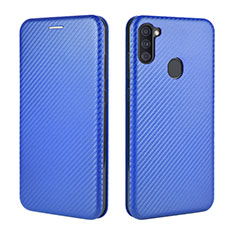 Leather Case Stands Flip Cover Holder L02Z for Samsung Galaxy M11 Blue