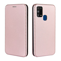 Leather Case Stands Flip Cover Holder L02Z for Samsung Galaxy M21s Rose Gold