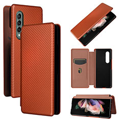 Leather Case Stands Flip Cover Holder L02Z for Samsung Galaxy Z Fold3 5G Brown