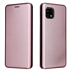 Leather Case Stands Flip Cover Holder L02Z for Sharp Aquos Sense6 Rose Gold