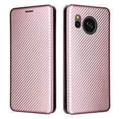 Leather Case Stands Flip Cover Holder L02Z for Sharp Aquos Sense8 Rose Gold