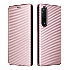 Leather Case Stands Flip Cover Holder L02Z for Sony Xperia 1 V Rose Gold