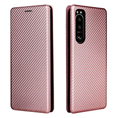 Leather Case Stands Flip Cover Holder L02Z for Sony Xperia 5 III SO-53B Rose Gold