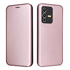 Leather Case Stands Flip Cover Holder L02Z for Vivo V23 5G Rose Gold