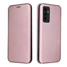 Leather Case Stands Flip Cover Holder L02Z for Vivo V23e 5G Rose Gold