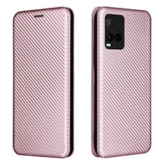 Leather Case Stands Flip Cover Holder L02Z for Vivo Y21e Rose Gold