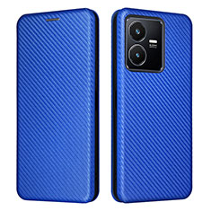 Leather Case Stands Flip Cover Holder L02Z for Vivo Y22 Blue