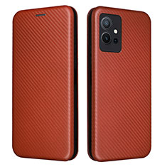 Leather Case Stands Flip Cover Holder L02Z for Vivo Y30 5G Brown