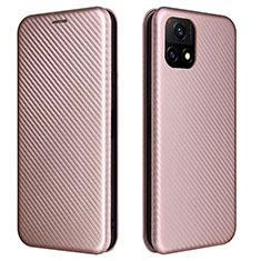 Leather Case Stands Flip Cover Holder L02Z for Vivo Y31s 5G Rose Gold