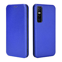 Leather Case Stands Flip Cover Holder L02Z for Vivo Y73s 5G Blue