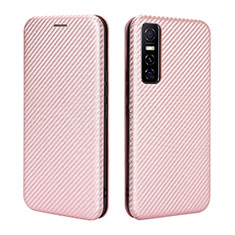 Leather Case Stands Flip Cover Holder L02Z for Vivo Y73s 5G Rose Gold