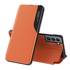 Leather Case Stands Flip Cover Holder L03 for Samsung Galaxy S21 5G Orange