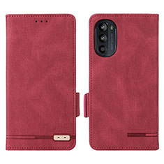 Leather Case Stands Flip Cover Holder L03Z for Motorola MOTO G52 Red