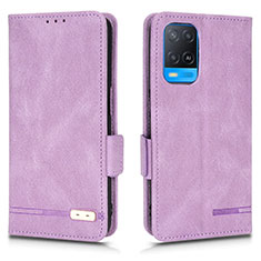 Leather Case Stands Flip Cover Holder L03Z for Oppo A54 4G Purple