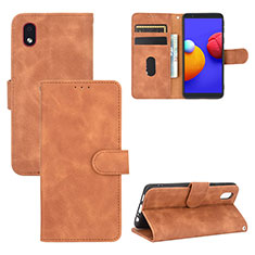 Leather Case Stands Flip Cover Holder L03Z for Samsung Galaxy A01 Core Brown