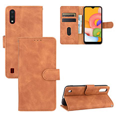 Leather Case Stands Flip Cover Holder L03Z for Samsung Galaxy A01 SM-A015 Brown